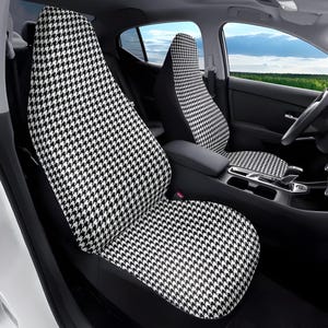 Houndstooth Car Seat Cover for Women Cute, Dainty Elegant Black & White Seat Cover for Vehicle, Simple Neutral Aesthetic Car Decor, Car Gift