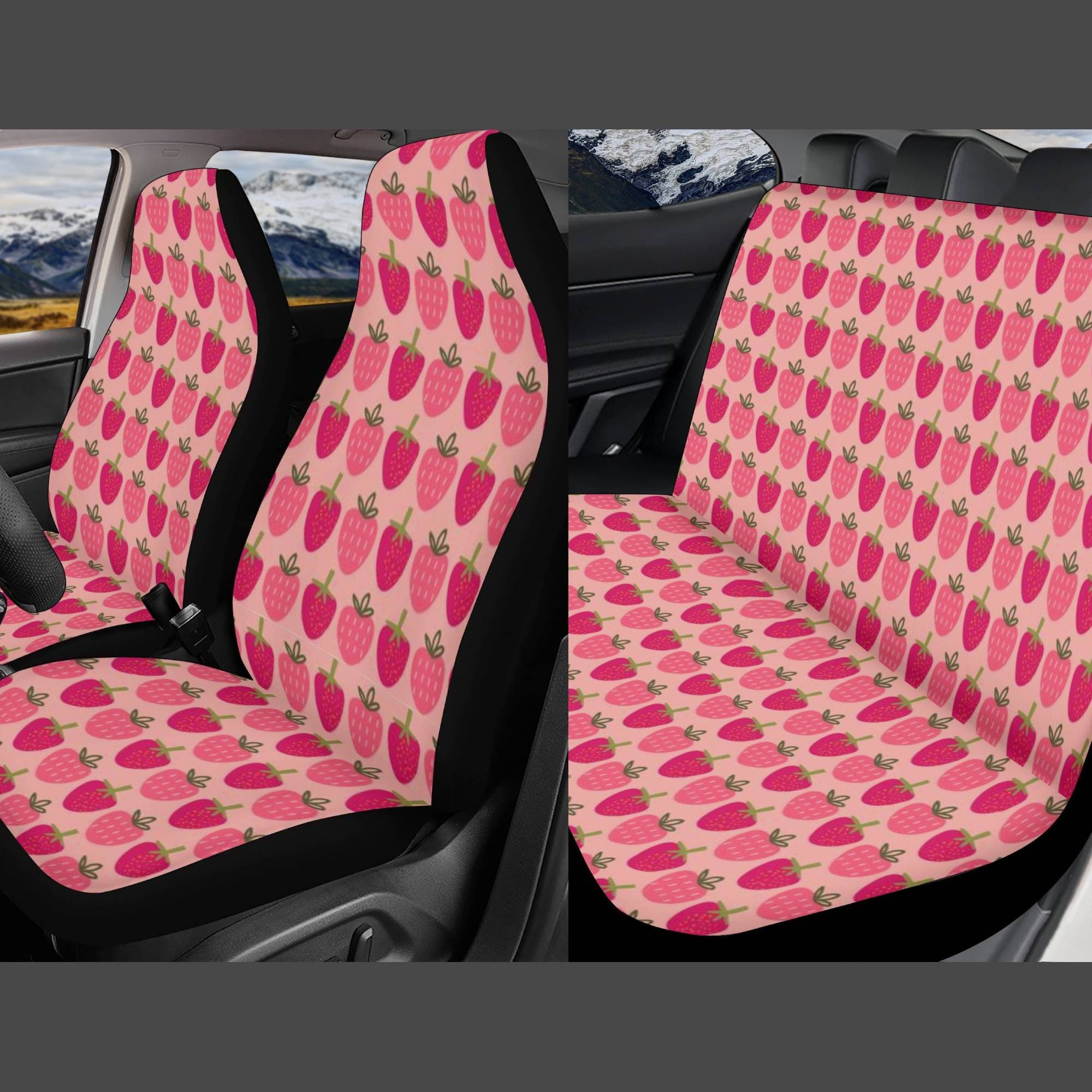Pink Erdbeere Auto Sitzbezüge für Fahrzeug, Auto Sitzbezug für Frauen.  Erdbeere Print Auto Sitzaufbedeckung - .de
