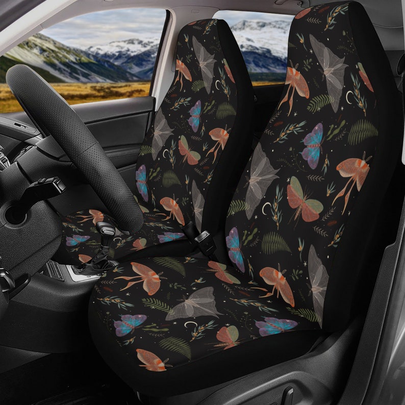 Moths Car Seat Cover Full Set, Witchy Car Seat Cover for Women, Black Seat Cover for Vehicle, Car Cover for Seat, Car Interior Decor image 3