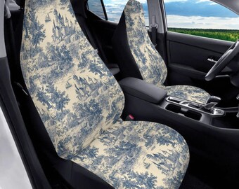 Toile Castle Seat Cover for Car French Country Car Seat Cover for Vehicle Full Set, Floral Seat Covers for Women Cute Car Decor Gift for Her