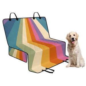 Retro Sun Rays Pet Seat Cover for Car Cute, Rainbow Ray Dog Seat Cover for Back Seat, Hippie Seat Cover for Vehicle, 70s Backseat Hammock