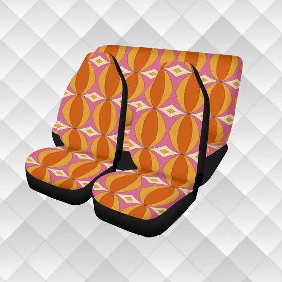 Retro Groovy Auto Sitzbezug Komplett Set, Orange Sitzbezüge für Auto,  Trippy 70s Geometrisches Muster, Niedlicher Sitzbezug für Auto Für Fahrzeug  - .de