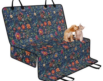 Floral Jewels Pet Seat Cover for Car, Dog Car Seat Covers for Vehicles, Car Accessories Boho, Cute Car Decor, Faux Embroidery