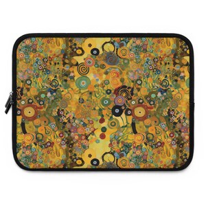 Klimt Flowers Laptop Sleeve, Abstract Floral Padded Computer Case, The Kiss Inspired image 4