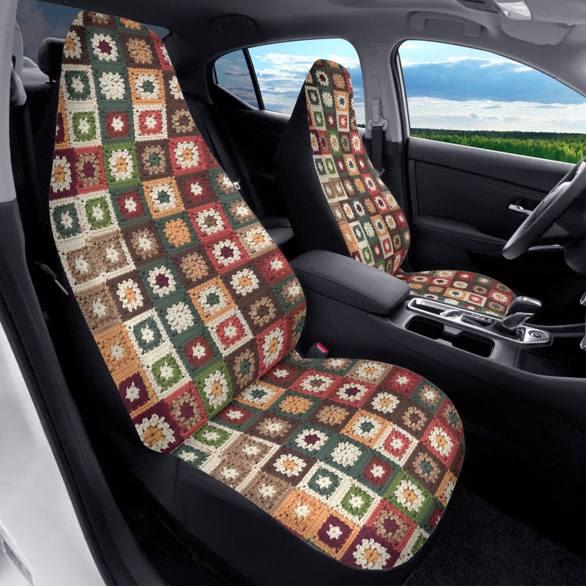 Granny Squares Car Seat Cover Full Set Faux Crochet Printed Seat Covers for Car for Women Car Seat Covers for Vehicle Car Cover for Seats Etsy