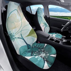 Boho Flowers Car Seat Cover Full Set, Turquoise Teal Seat Covers for Women, Cute Car Seat Cover for Vehicle, Aesthetic Car Accessory Gift