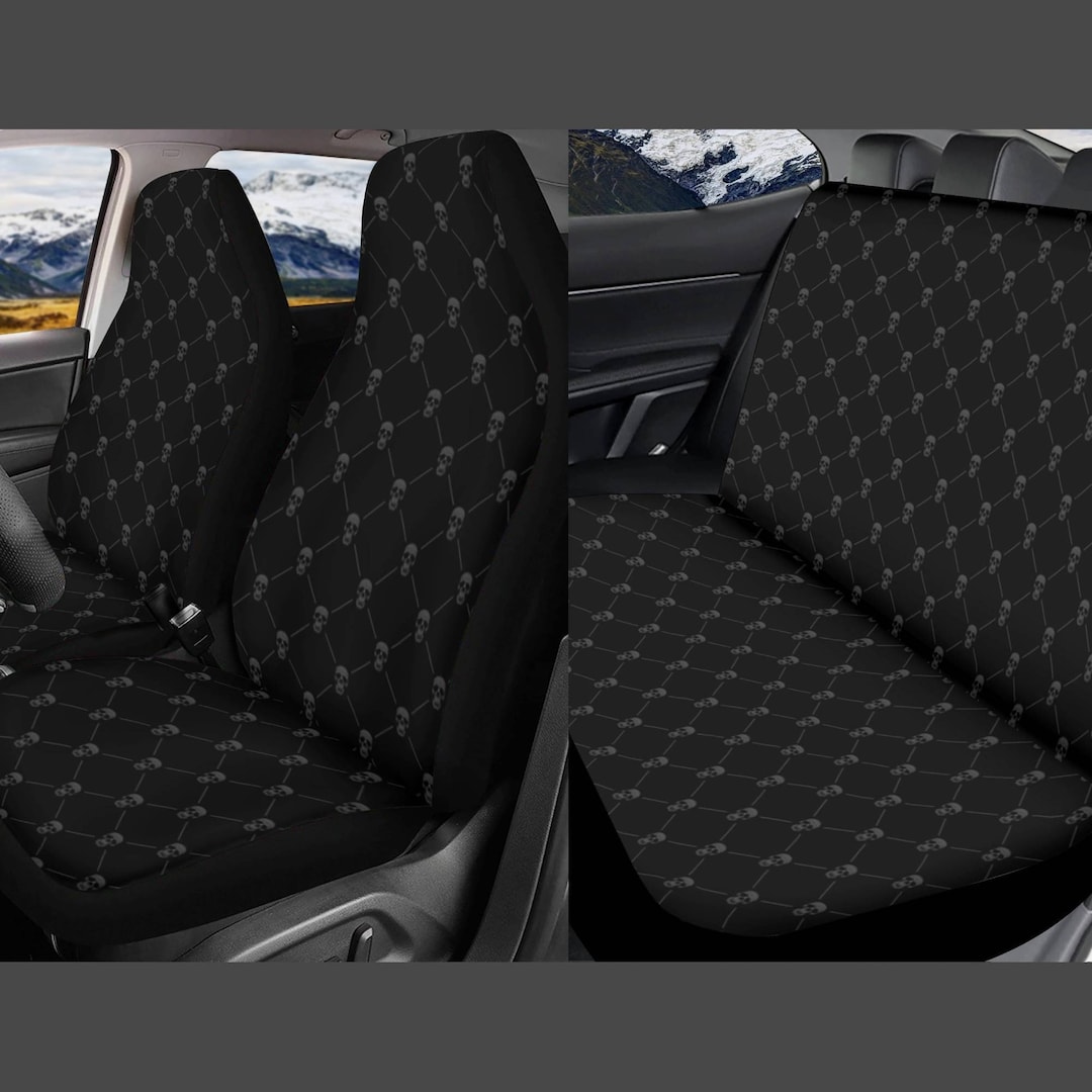 Skull Pattern Car Seat Cover Full Set Black Car Seat Covers Etsy