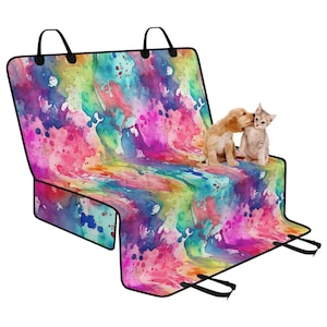 Pokrowiec na siedzenie samochodowe dla psa Rainbow Splashes, zabawny pokrowiec na tylne siedzenie samochodu, uroczy pokrowiec na siedzenie dla zwierząt, boho hamak dla psa, estetyczny prezent dekoracyjny do samochodu