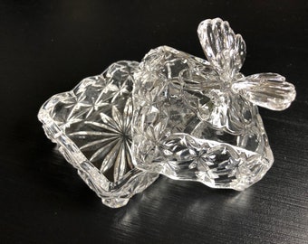 Boho crystal jar or candy box or sugar bowl with butterfly lid
