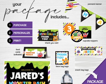 Custom Monsters Theme Birthday Party Decorations, Digital Download