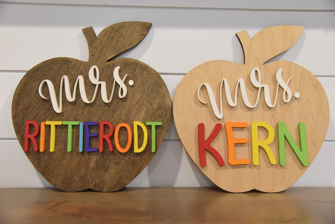 Teacher Name Wood Sign, Apple Name Sign, Teacher Gift, Custom Teacher ...