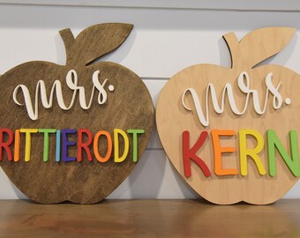 Teacher Name Wood Sign, Apple Name Sign, Teacher Gift, Custom Teacher Gift
