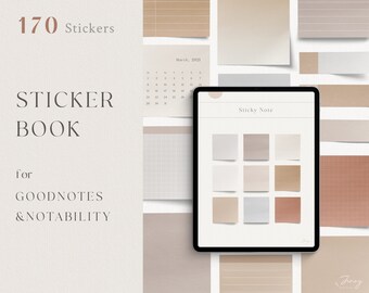 Digital Planner Stickers Set - Minimal Neutral Color Sticky Note - Washi Tape - for GoodNotes Notability - iPad Precropped Stickers Calendar