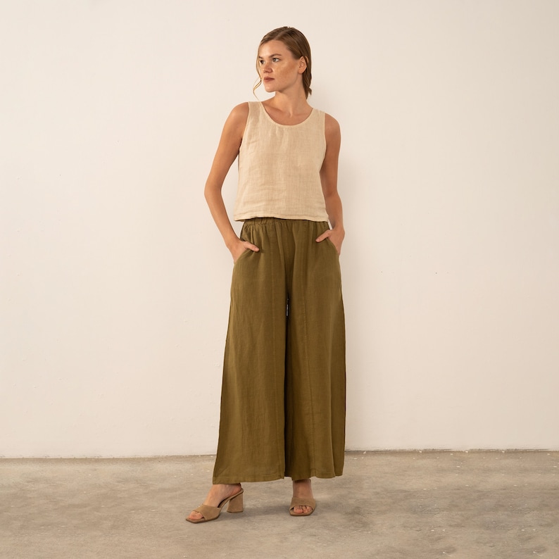 Sleeveless Linen Blouse with Button Back Closure and Relaxed Fit image 2