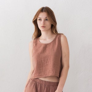 Sleeveless Linen Blouse with Button Back Closure and Relaxed Fit image 8