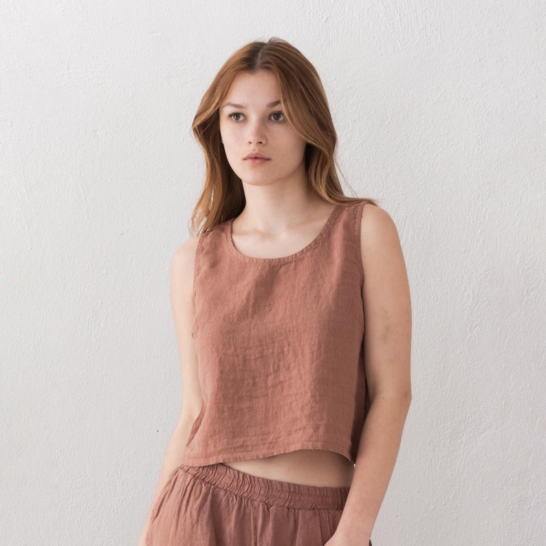 Sleeveless Linen Blouse with Button Back Closure and Relaxed Fit image 8