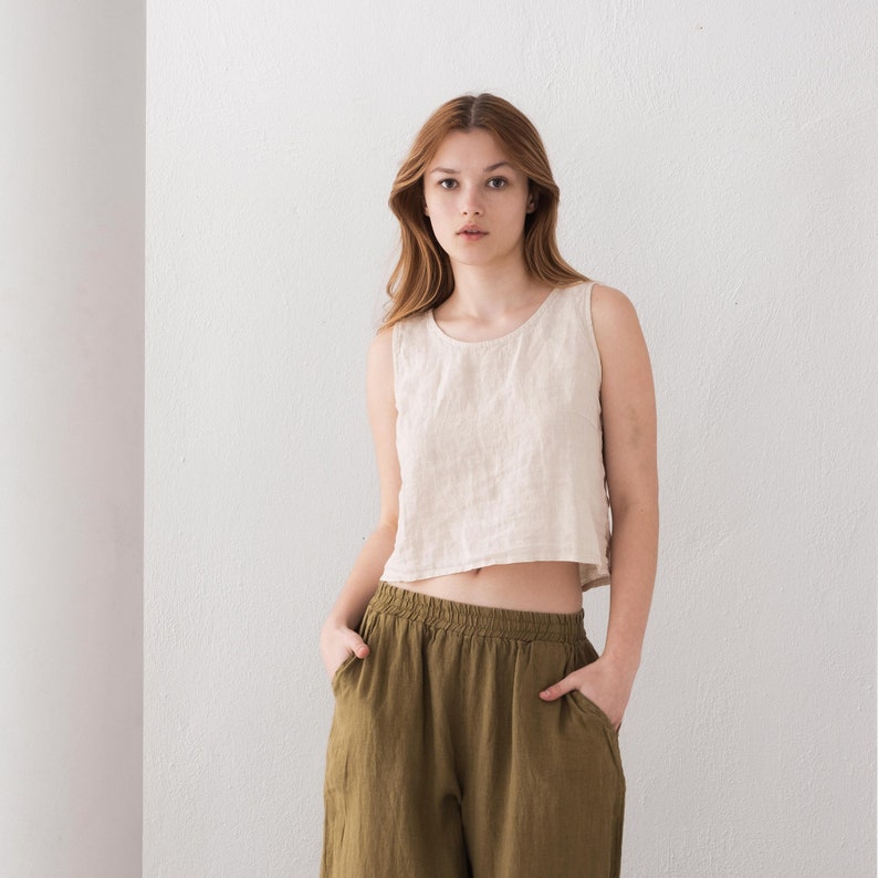 Sleeveless Linen Blouse with Button Back Closure and Relaxed Fit image 10