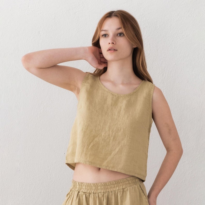 Sleeveless Linen Blouse with Button Back Closure and Relaxed Fit image 9