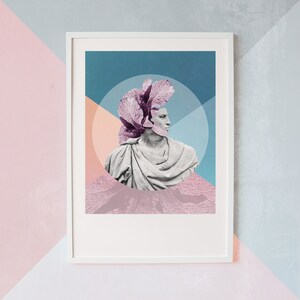 Plume - Fine Art Giclée Print of a Digital Collage - Wall Art of Greek bust and purple Flower Galea | A3