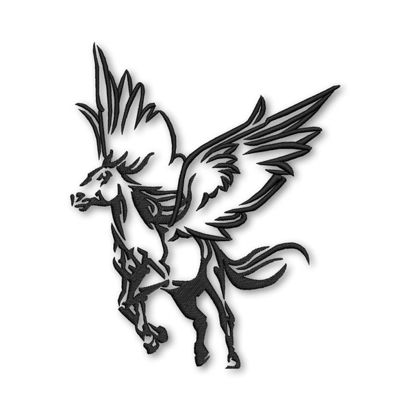 Pegasus Embroidery Designs Animal Flower Sketch Machine Instant Digital Download Pes Hus File