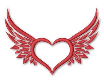 Heart With Wings Embroidery Designs Machine Instant Digital Download Pes Hus File Sketch