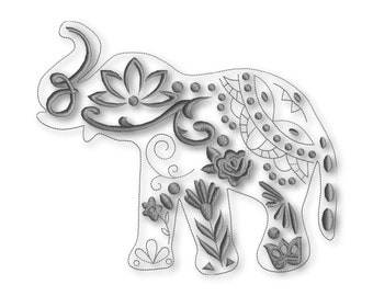 Elephant Mandala Embroidery Designs Animal Flower Sketch Machine Instant Digital Download Pes Hus File