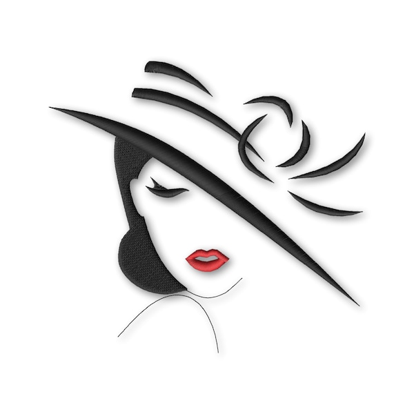 Belle femme dans le chapeau Embroidery Designs Sketch Machine Instant Digital Télécharger Pes Hus File