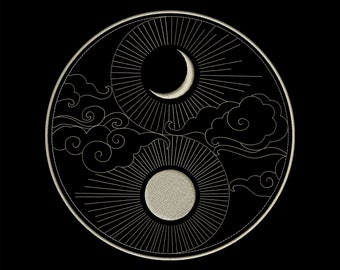 Sun moon clouds stars Yin Yang Embroidery Designs Machine Instant Digital Download Pes Hus File