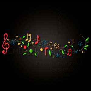 Music Notes Holly Leaves Embroidery Designs Machine Instant Digital Download Pes Hus File
