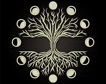 Magical Sacred Tree of life Moon Embroidery Designs Machine Instant Digital Download Pes Hus File