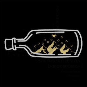 Mountain in the Bottle Embroidery Designs Sketch Machine Instant Digital Download Pes Hus File