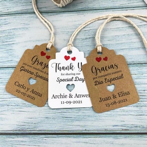 Étiquettes cadeaux de mariage personnalisées "Merci d'avoir partagé notre journée spéciale." VPM d'origine