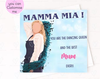ABBA Inspired Mum Card – Mamma Mia Mothers Day Card, Dancing Queen Mum Card, Funny ABBA Fan Card for Mum, Customisable Music Lover Card