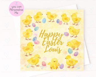Personalised Easter Card, Cute Chick Easter Card, Custom Name Easter Card, Childrens Easter Card, Easter Egg Card, Spring Greeting Card