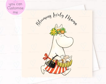 Personalised  Birthday Card, Blooming Lovely Card, Cute Floral Grandma Card, Custom Name Card, Summer Flower Card, Moomin Card