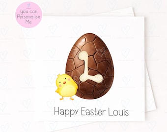 Personalised Easter Card with Initial Egg | Custom Name Easter Card | Cute Chick Easter Card | Kids Easter Card | Easter Card for Baby