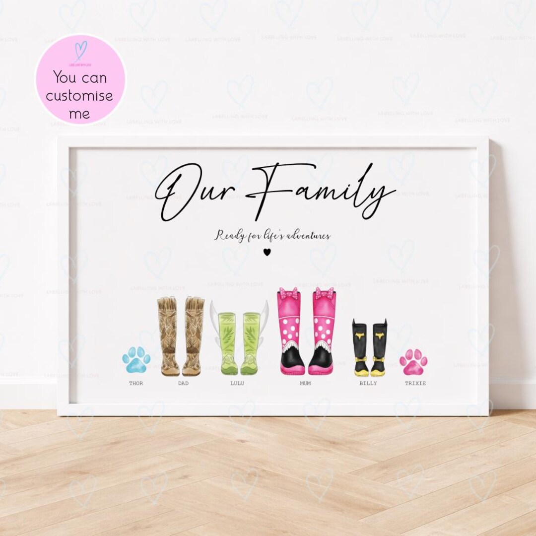 Custom Wellies Personalised Family Welly Boot Print With Dogs, Custom Wellington Boot ...