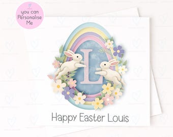 Personalised Easter Card with Initial & Name | Bunny Alphabet Easter Card | Custom Kids Easter Card | Cute Spring Greeting Card