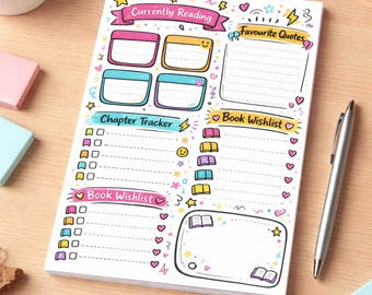 Reading Tracker Notepad A5 | Tear Off Book Log Planner | Chapter Tracker Wishlist | Book Lover Gift | Cute Stationery Pad