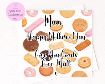 Personalised Mother’s Day Card | Biscuit Design Mum Card | Love You Loads Card | Cute Happy Mothers Day Card | Custom Name Card UK