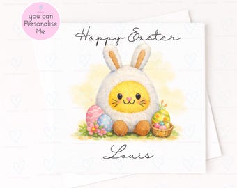 Personalised Easter Bunny Card, Cute Bunny Easter Card, Custom Name Easter Card, Kids Easter Card, Rabbit Easter Card, Baby Easter Card