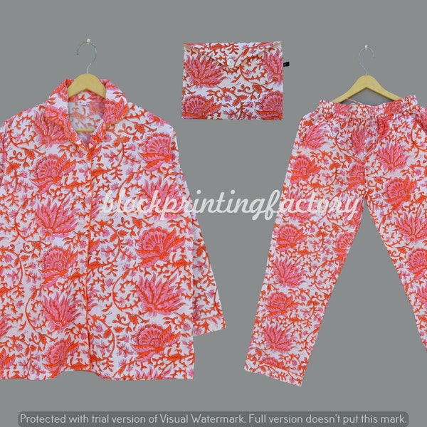 Indian 100% Pure Cotton Pyjamas, Hand Block Printed Pyjamas Set, Night Wear, Summer Wear, Women's Pyjamas Sets