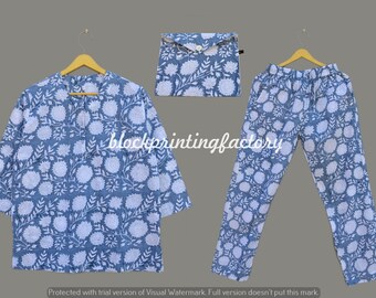 Cotton Hand Block Floral Pyjama Set, At Wear Home Pyjamas Set, Night Wear Soft Cotton, Night Suit, Bridesmaids Pyjamas, Gift For Her