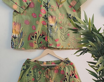 Handmade Cotton Pajama Set, Block Print Sleepwear, Women's Summer Dress.