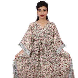 Indische Baumwolle Handgefertigt Frauen Nachtkleid, Baumwolle Kaftan Morgenmantel Hand Block Print Damen Kaftan, Kaftan Bademantel Bohe Caftan.
