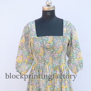 Hand Block Print Cotton Dress: Indian Floral Summer Wear