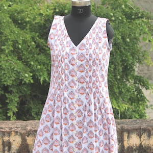 Hand Block Print Cotton Sundress: Sleeveless Summer Dress