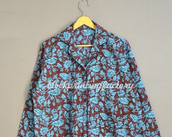 Hand Block Floral Print Cotton Pajama Set, Night Gown Top Shirt And Pant Jaipuri Pajama Set, Women Night Wear Set