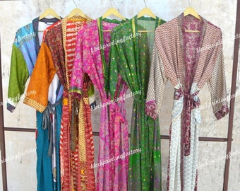 Wholesale Silk Saree Kimono Robe: Patchwork Beach Cover-Up