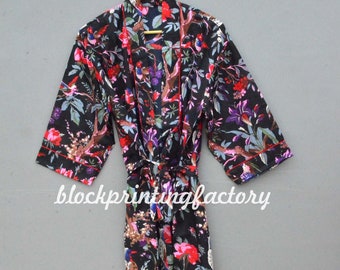 Block Print Cotton Kimono Robe: Lightweight Boho Loungewear